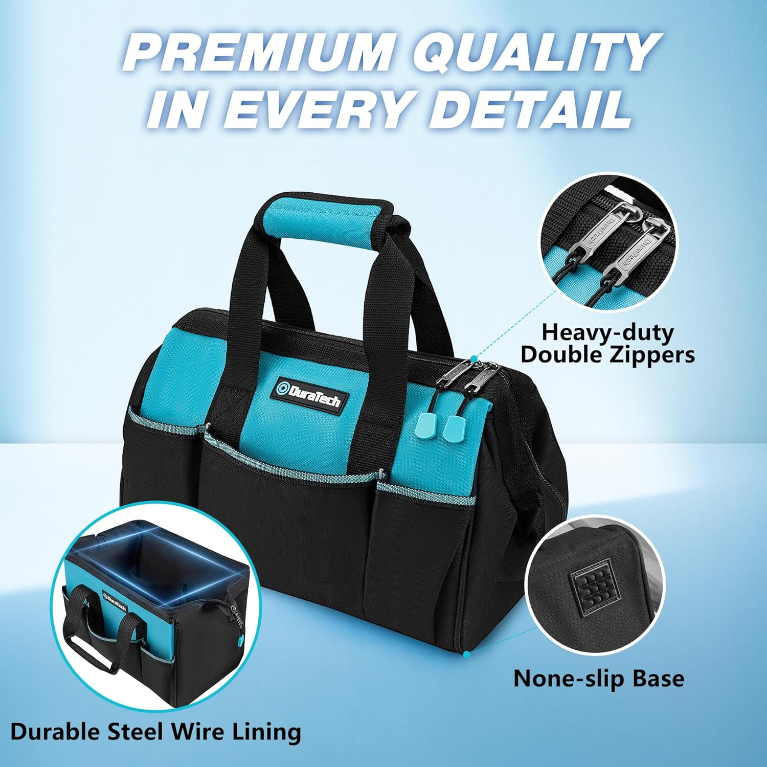 13-Inch Small Tool Bag with 9 Pockets, Tool Bags for Men Women, Toolbag with Thi