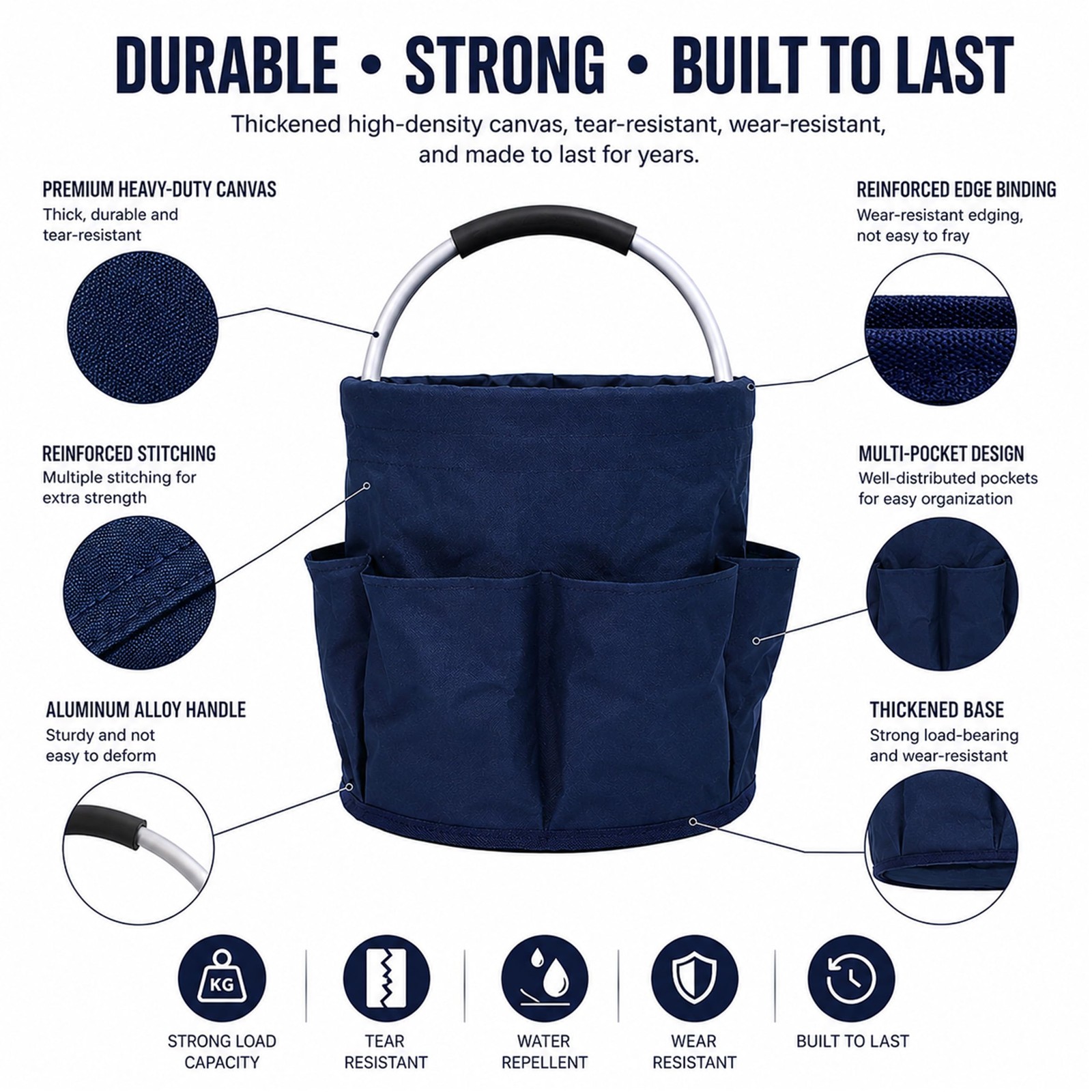 Cleaning Caddy with Handle, Foldable 17L Cleaning Supplies Basket with 6 Pockets
