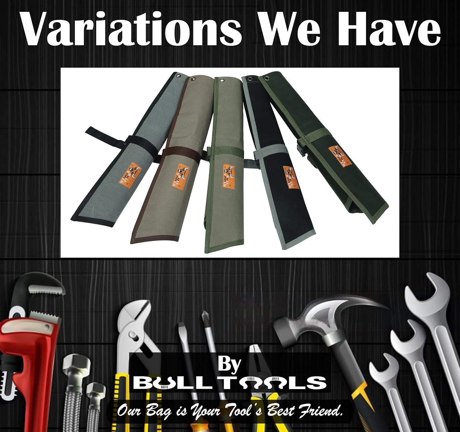 Bull Tools 14 Pocket Heavy-Duty Wrench Roll Organizer – Olive Drab Canvas Pouch