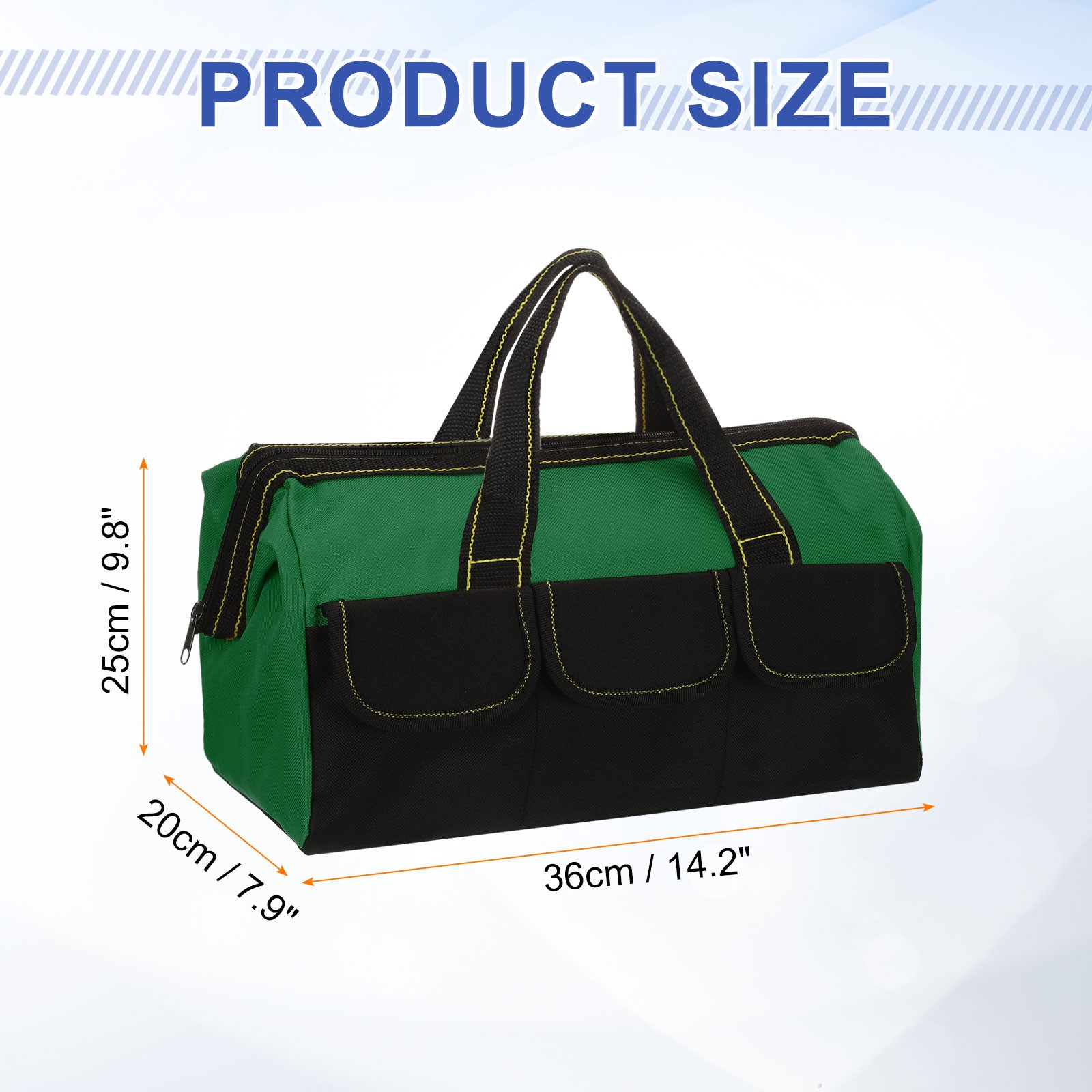 Wide Mouth Tool Bag 14.2 Inch Oxford Cloth Tote Bag, Army Green