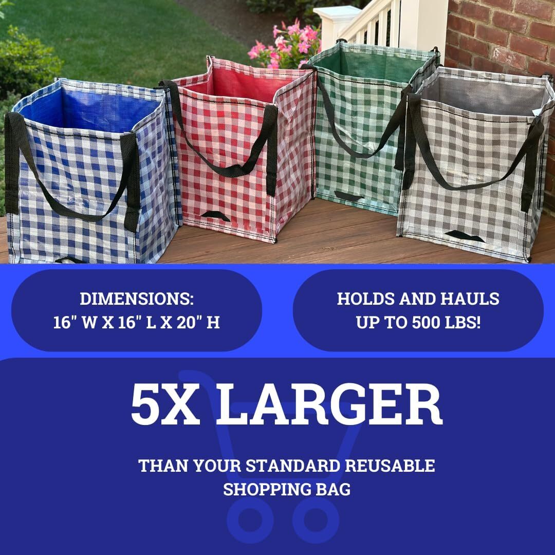 DURASACK Heavy Duty Storage Tote Bag Pack of 4, Gingham Multicolored