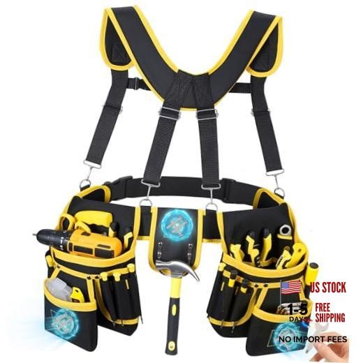 Tool Belt, Professional Tool Belts with Suspenders, Magnetic Tool Pouch Yellow