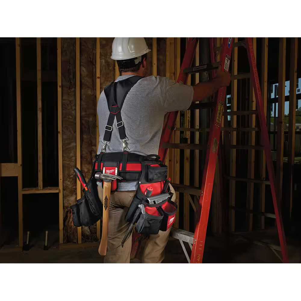 General Contractor Work Belt with Suspension Rig with 9-Pocket Utility Pouch