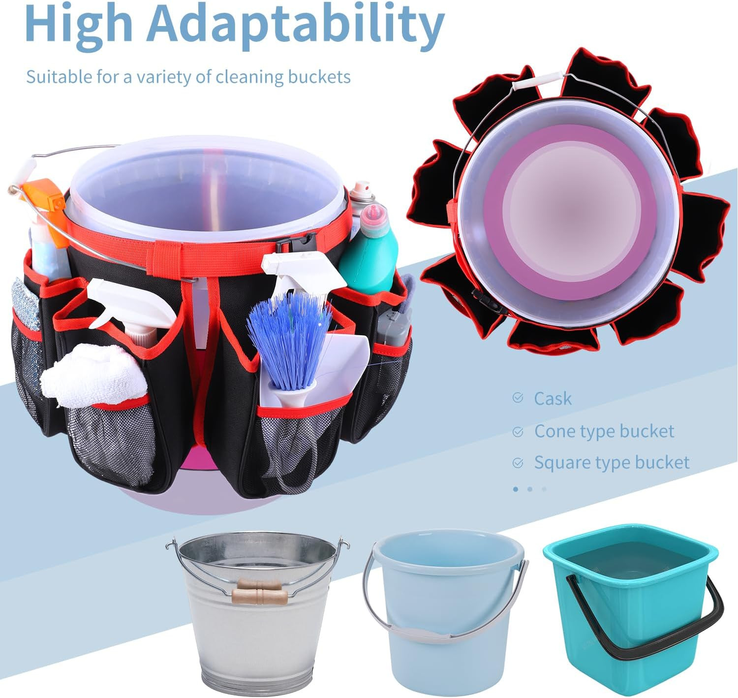 Bucket Cleaning Tool Organizer,Wash Tool Caddy 5-Gallon Organizer,5 Gallon Bucke