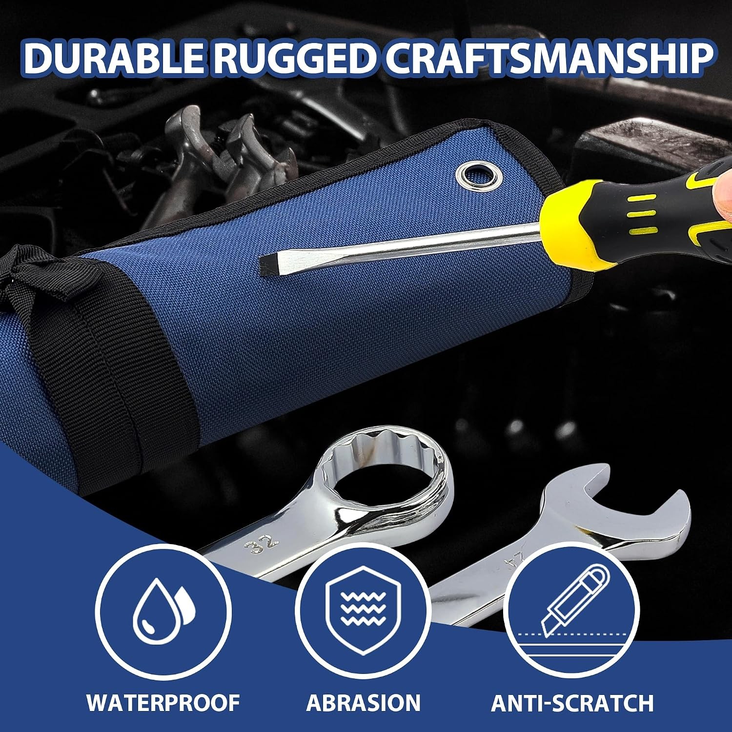 Waterproof Wrench Organizer Pouch 16 Pockets Roll Up Storage Wrench Pouch