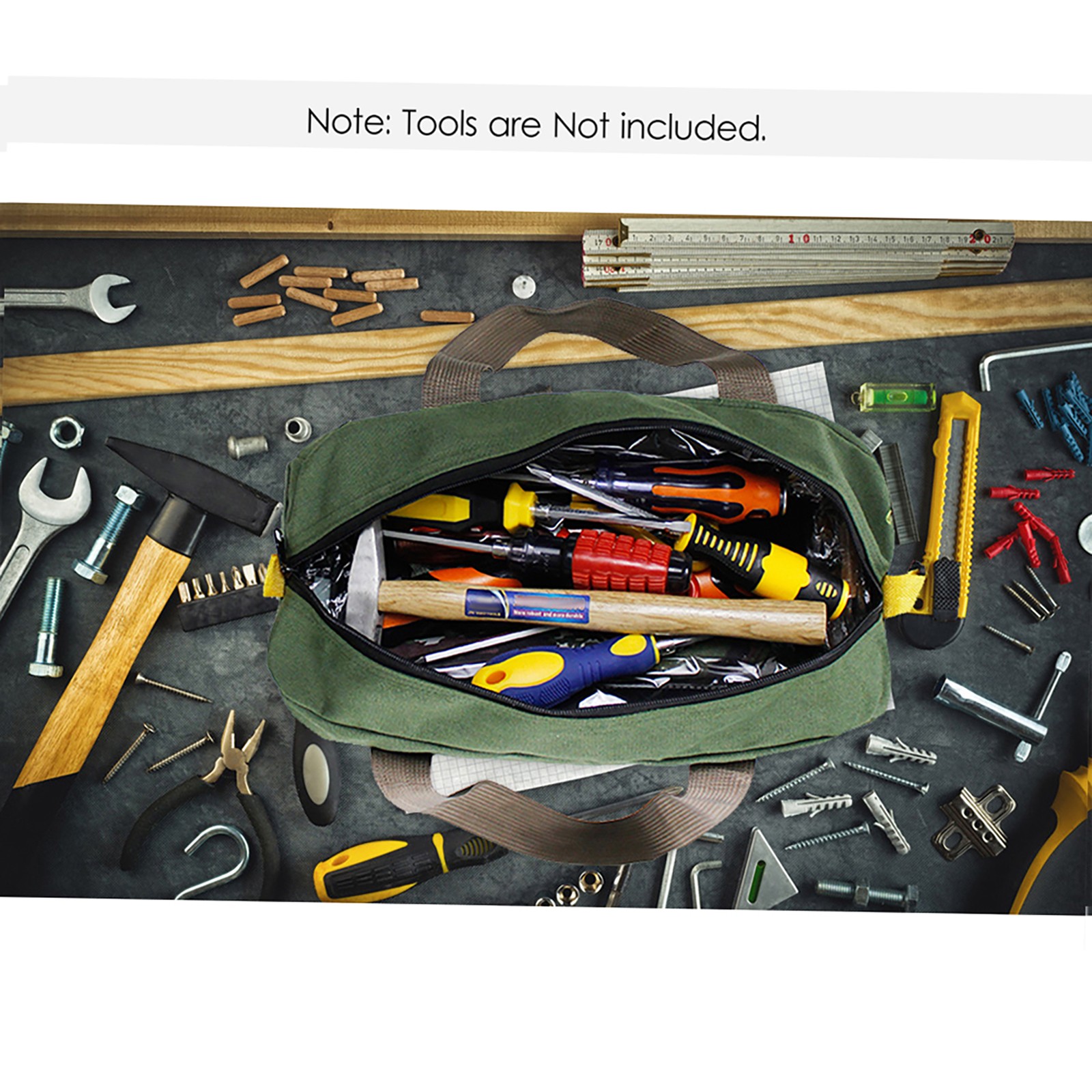 PENGGONG Large Thickened Wear Resistant Tool Storage Bag 16 Inch Army Green V1
