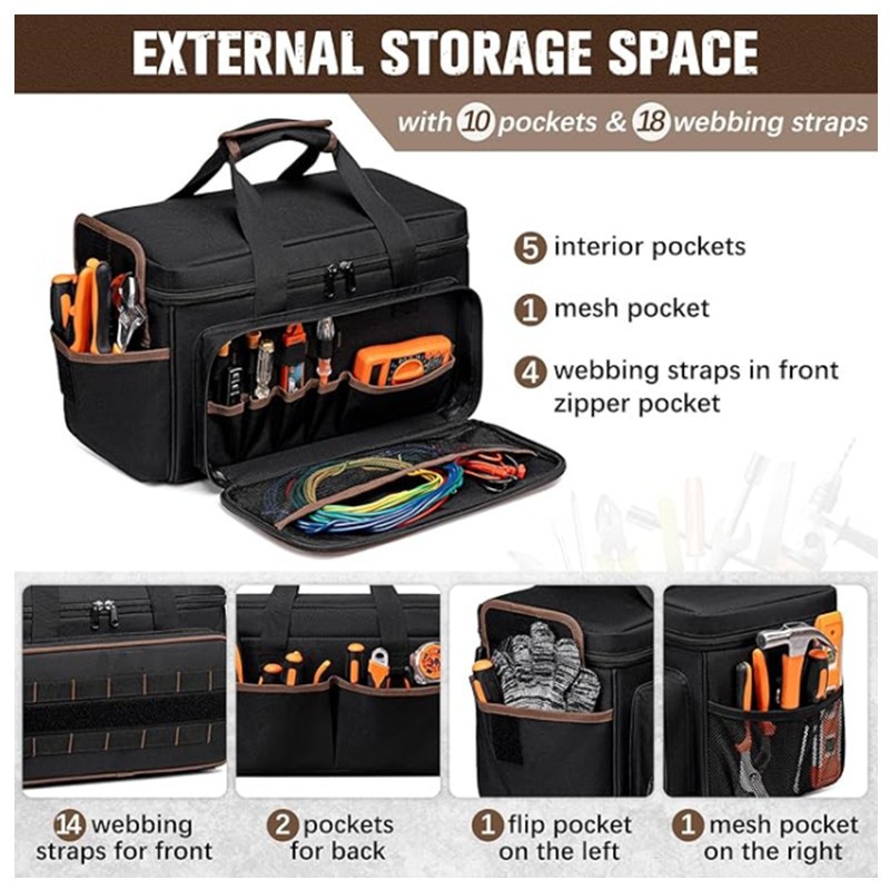 17in Oxford Tool Tote Bag with Open Top Shoulder, Multi Pocket Tool Organizer