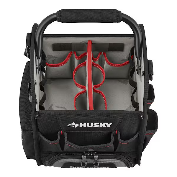 Husky Tool Tote Bag 10in Heavy Duty Tool Organizer Parts Bin Shoulder Strap
