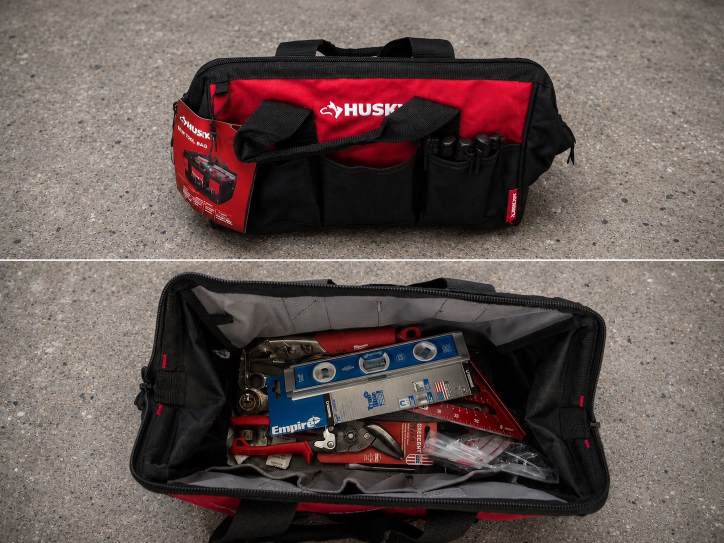 Husky Tool Bag Red Black With Handle Zipper Closure 1 Pack