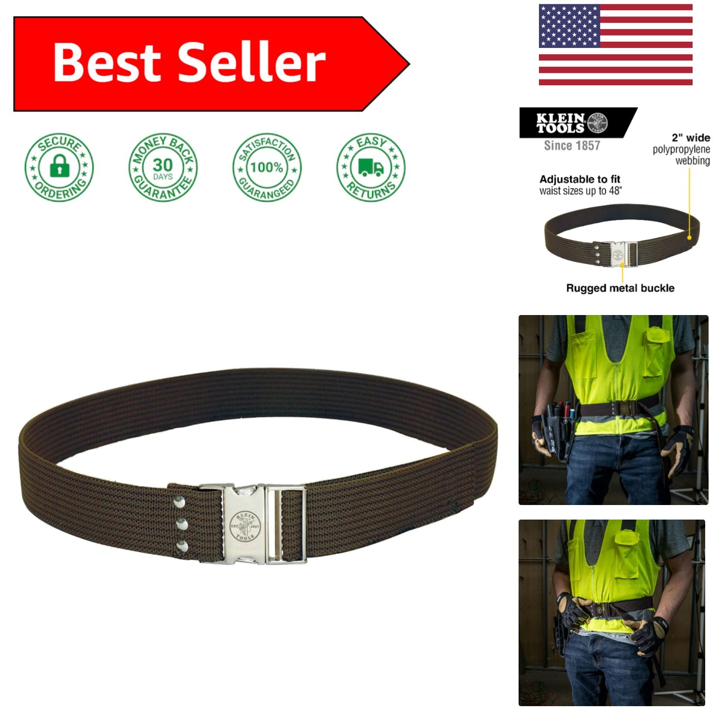 Klein 5225 Electrician’s Belt – Heavy-Duty Adjustable Tool Belt Up to 48-Inch