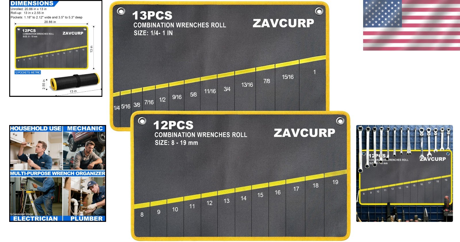 2PCS Wrench Roll up Pouch Wrench Organizer Roll Up Tool (BAG ONLY)