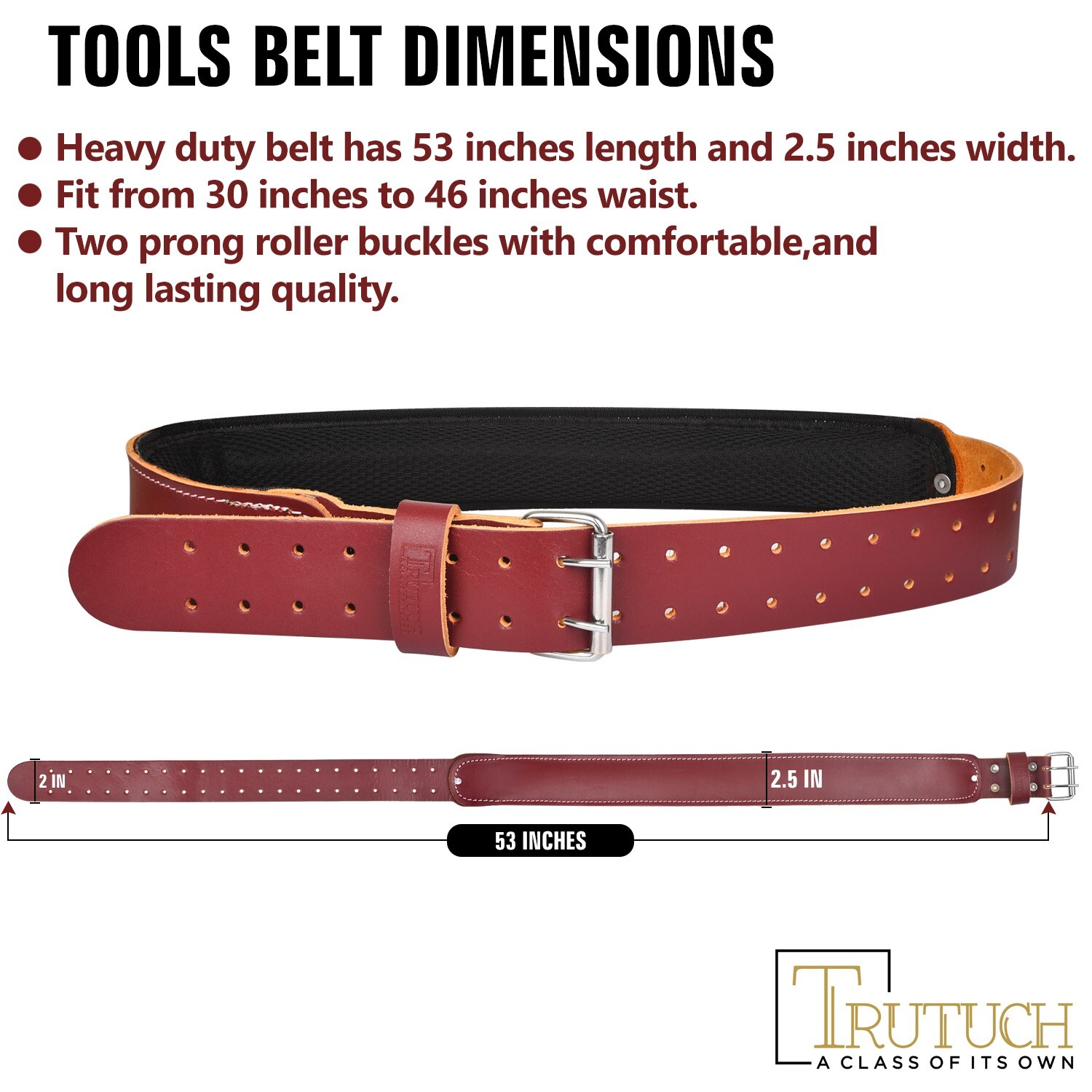 Trutuch Brown Leather Foam Padded Work Belt 2.5″ | Work Tool Belt