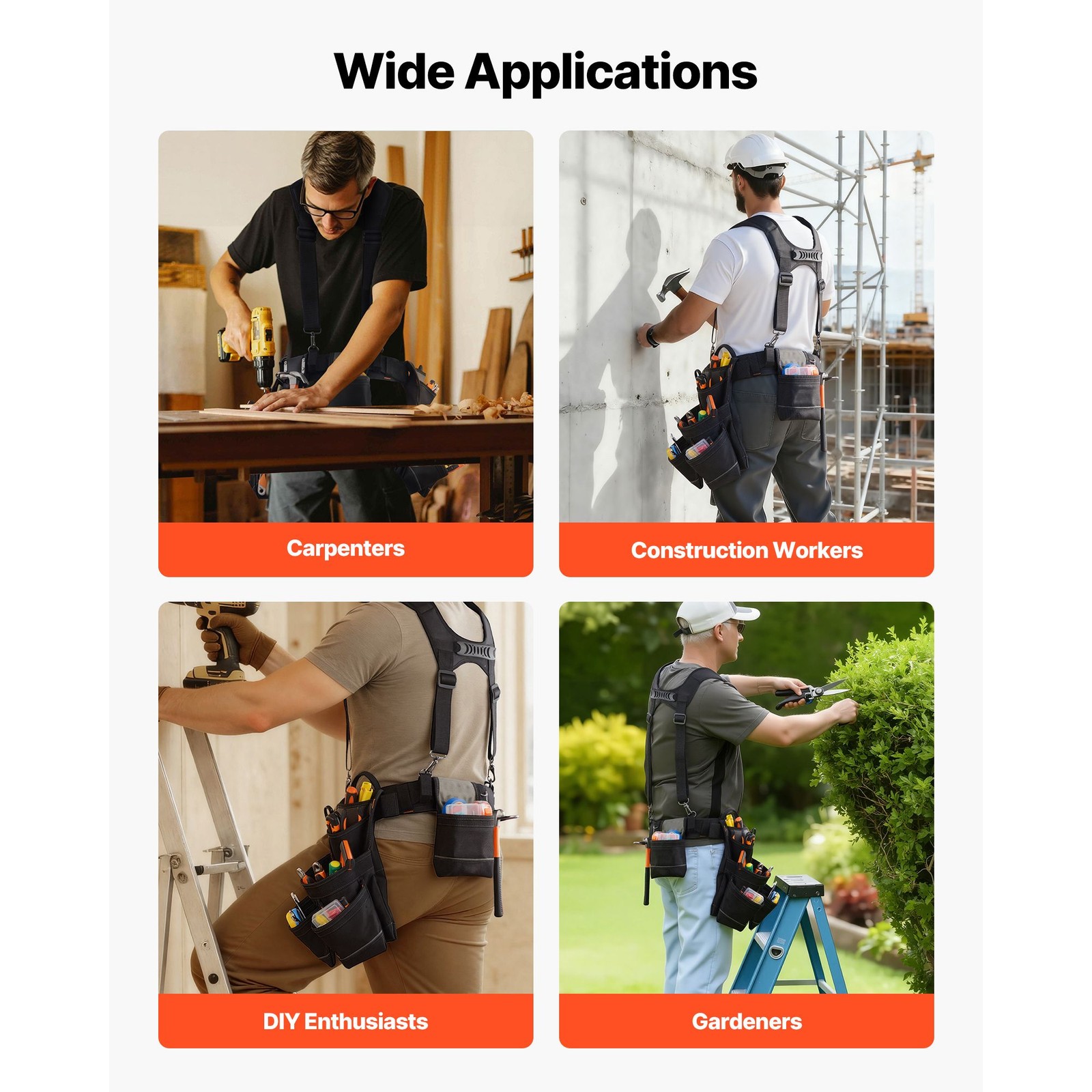 Heavy-Duty 600D Polyester Tool Belt, 19 Pockets & Padded Waist