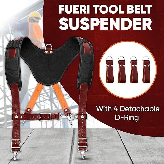 Fueri Tool Bag with Suspender for men nylon and leather 26 Pockets tool pouch