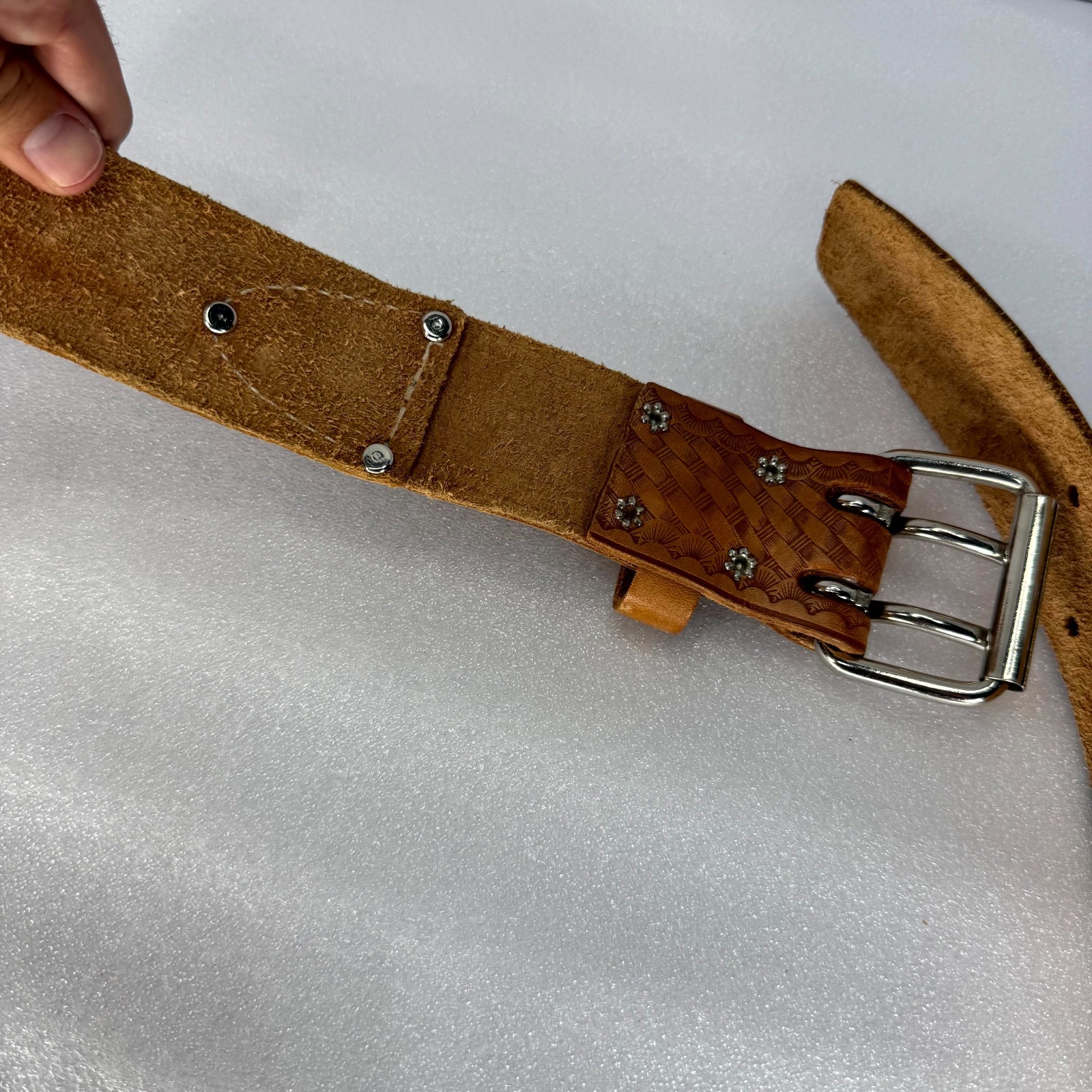 Vtg McGuire-Nicholas Belt Mens 36 Brown Top Grain Cowhide Basketweave DM-606-V2