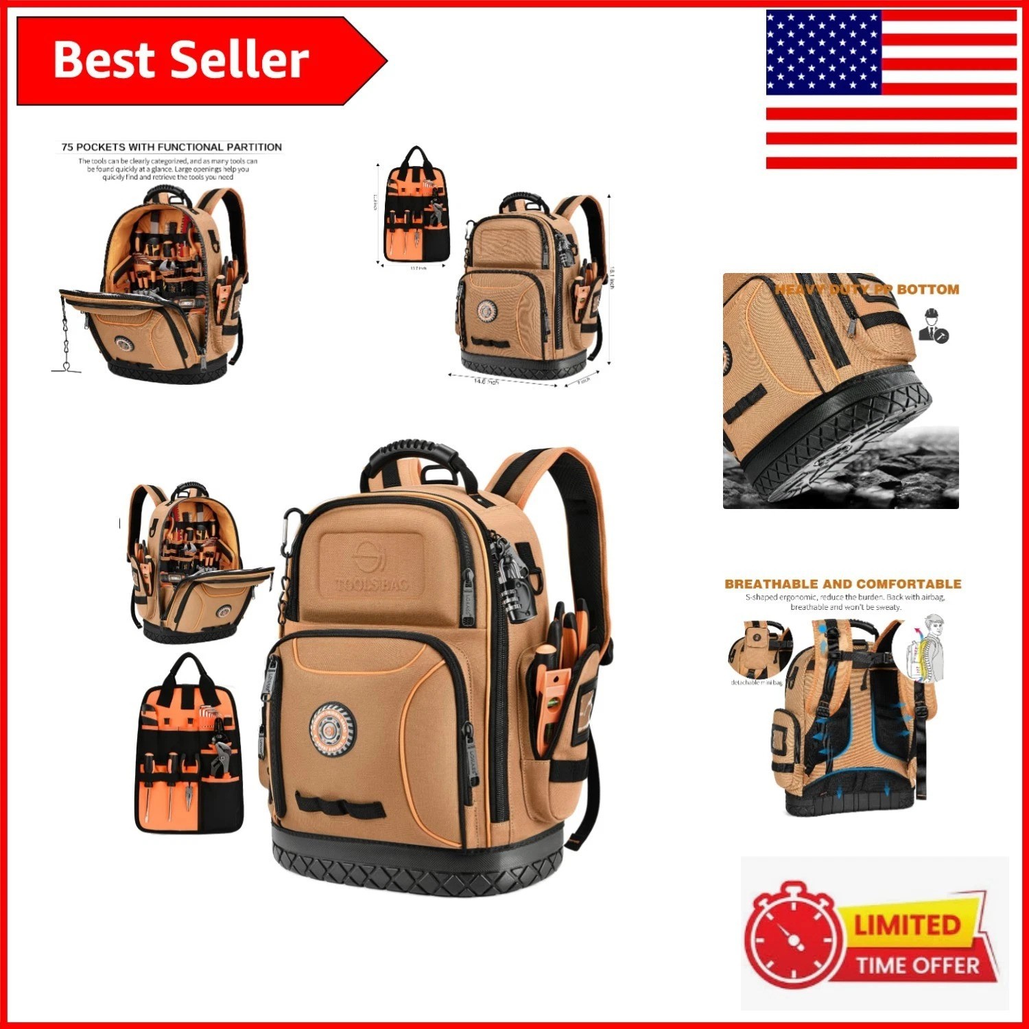 Ultimate 75 Pocket HVAC Tool Carrier with Molded Base & Adjustable Straps
