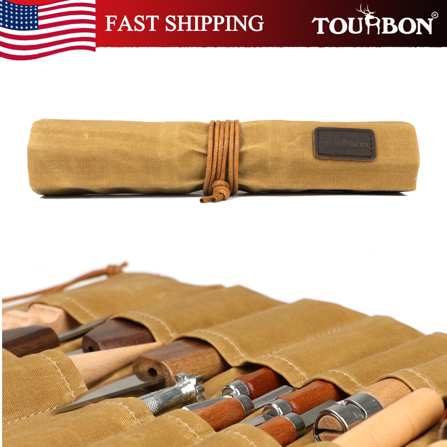 TOURBON Canvas Roll up Carving Knife Organizer Holder Workshop Tools Storage US