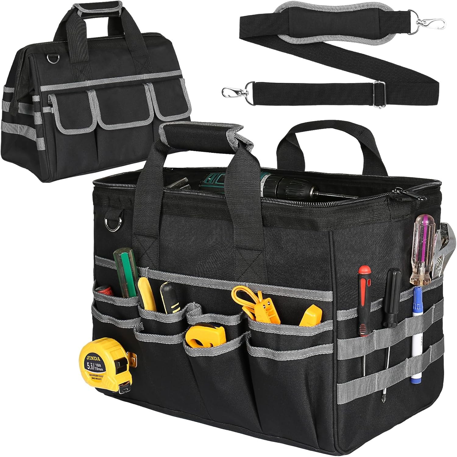 Heavy Duty Tool Bag 16.5 Inch Tool Bags for Men with 29 Pockets Portable Empty