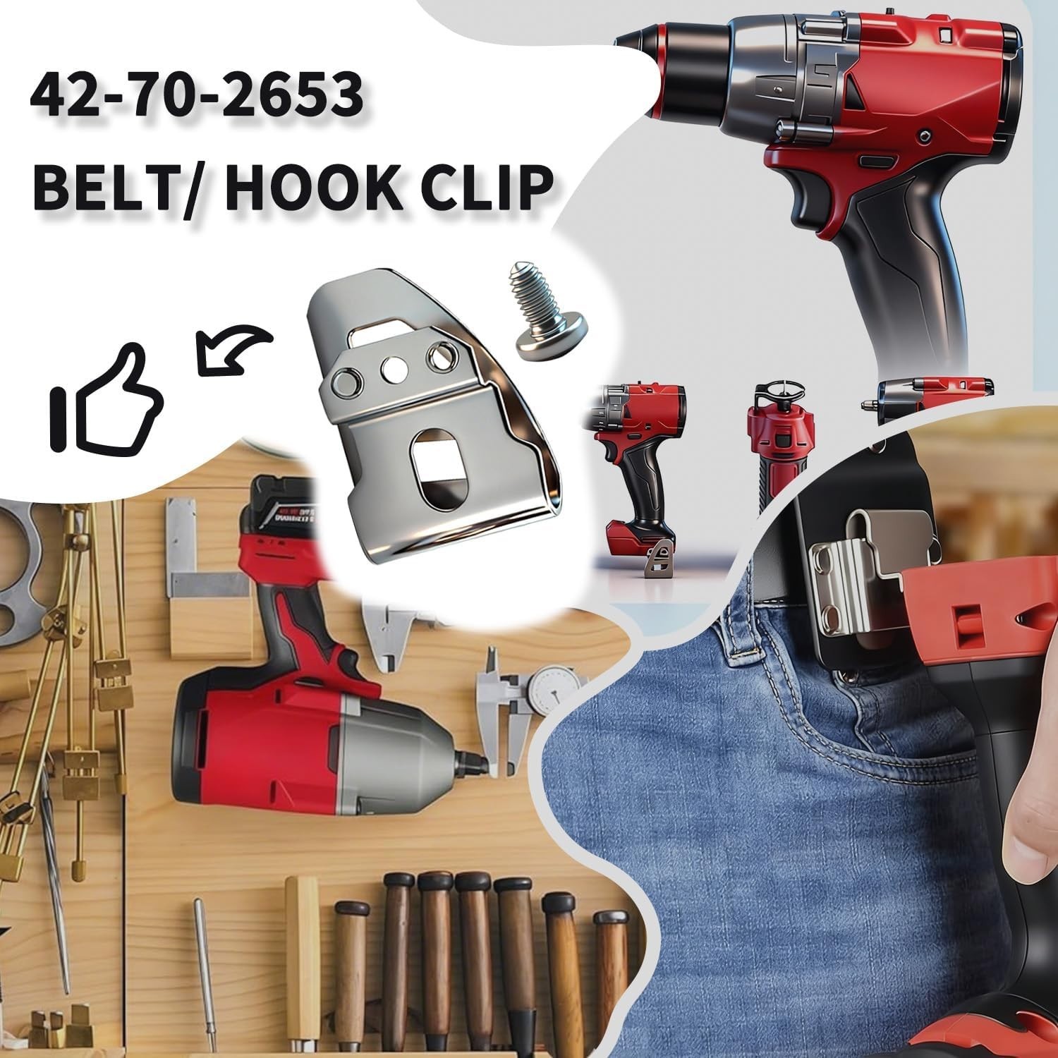4 Packs M18 Fuel Belt Clip/Hook For Work Tool 2604-20, 2797-22,2604-22CT,2604-22