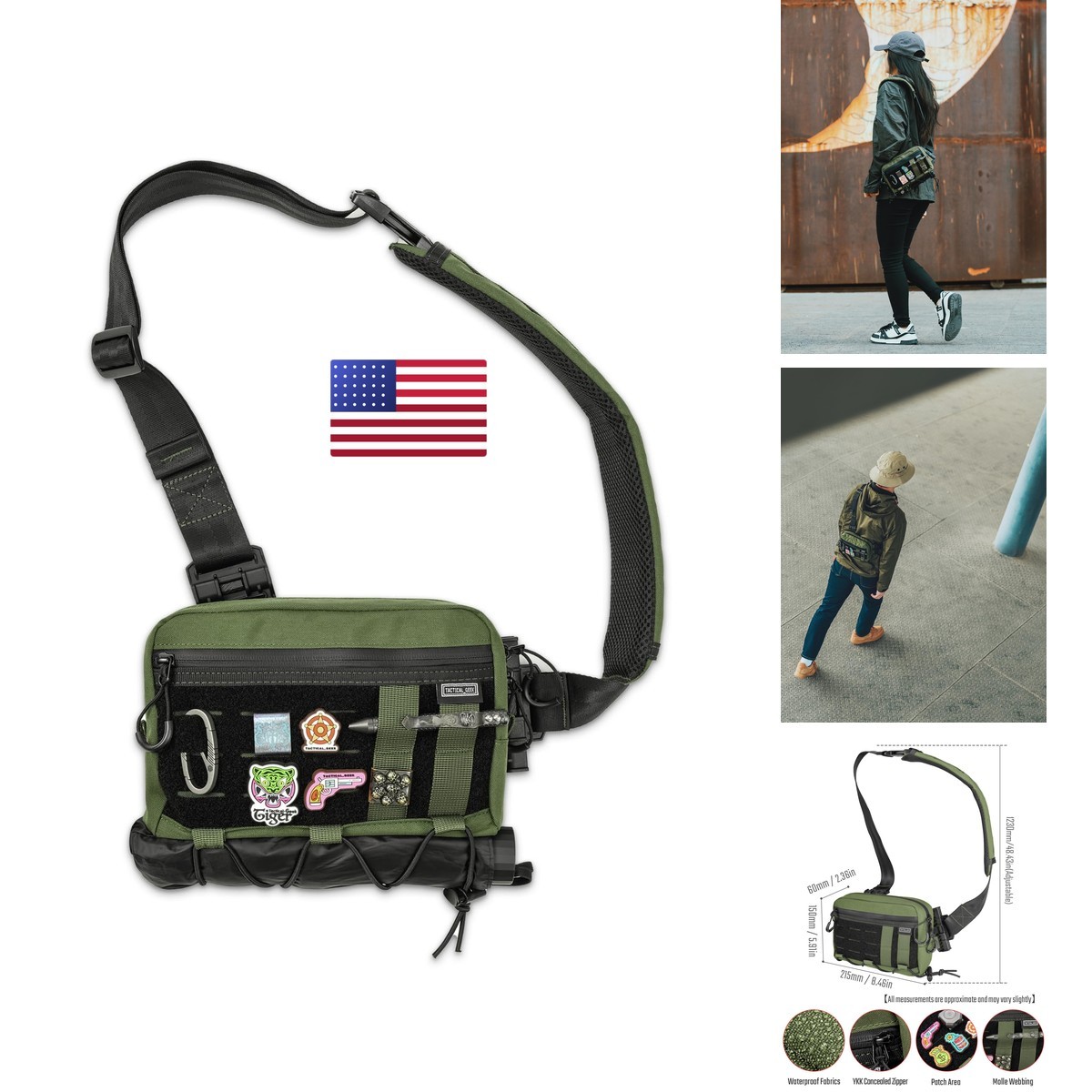 TACTICAL_GEEK Crossbody Shoulder Bag Nylon Daypack Black Green Small