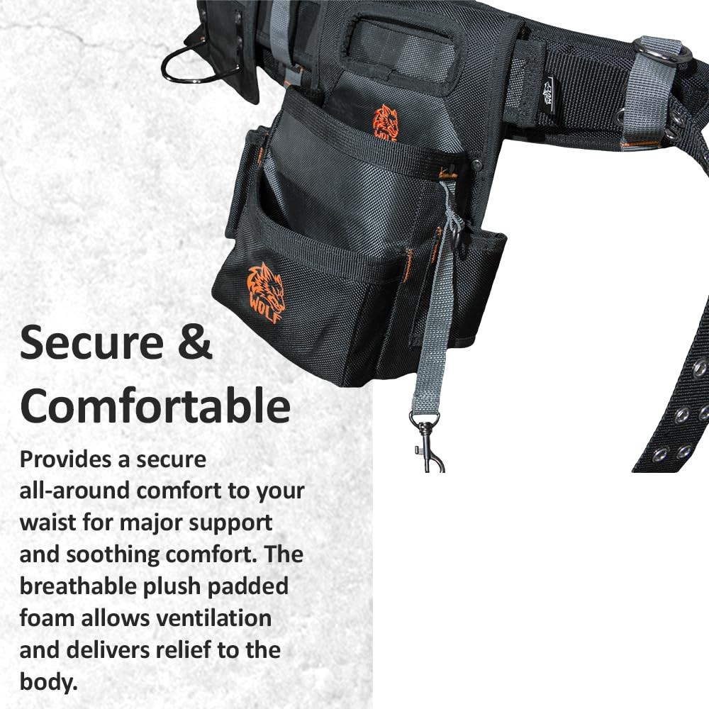 WOLF WTB300 Heavy-Duty Tool Belt with Pouch for Contractors & Electricians