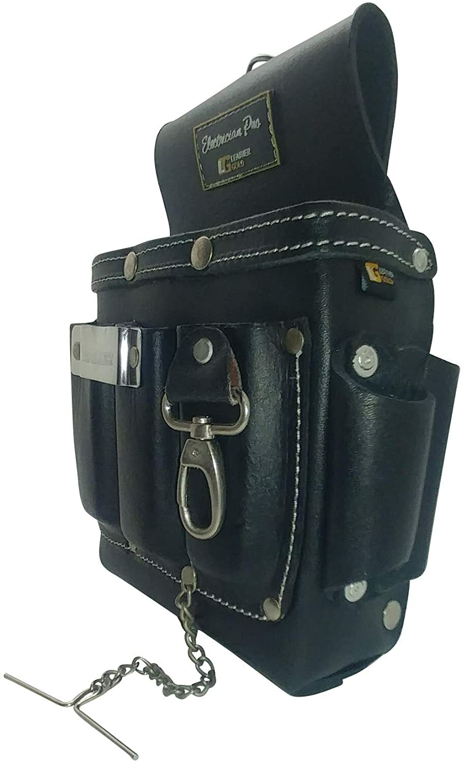 3400-BK Leather Gold, Professional Leather Electrician Tool Pouch, Black
