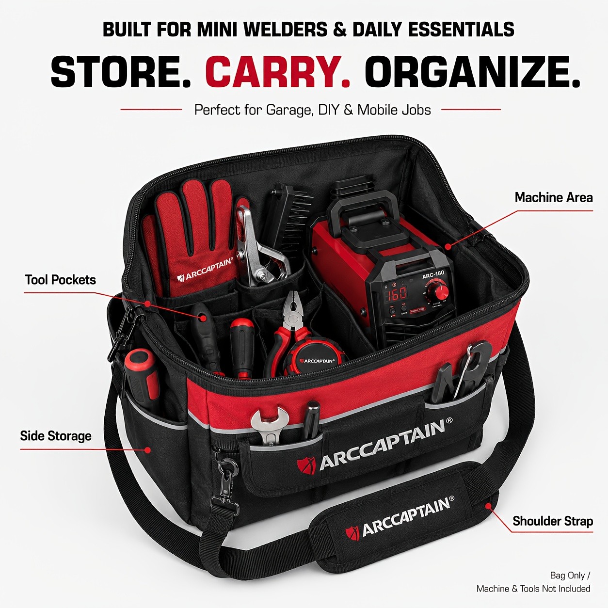 ARCCAPTAIN 13-Inch Welding Tool Bag Portable Welder Carrying Bag with Shoulder