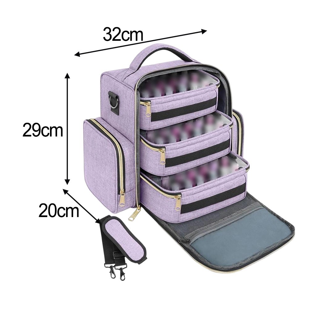 Nail Polish Carrier Bag with Dual Top Handles and Adjustable Shoulder Strap