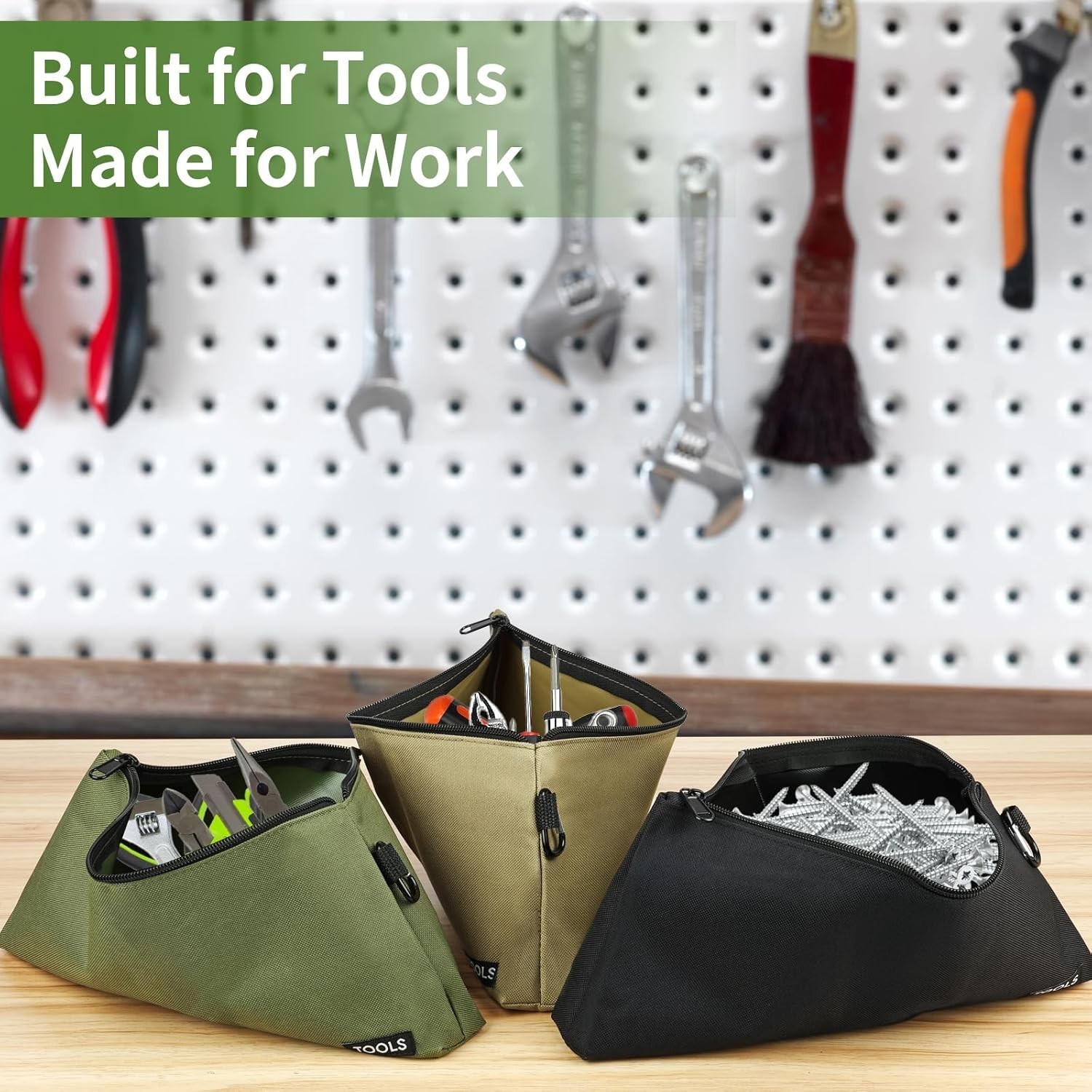 3 Pack Durable Tool Pouches with Zipper & Carabiner – Waterproof Storage Bags