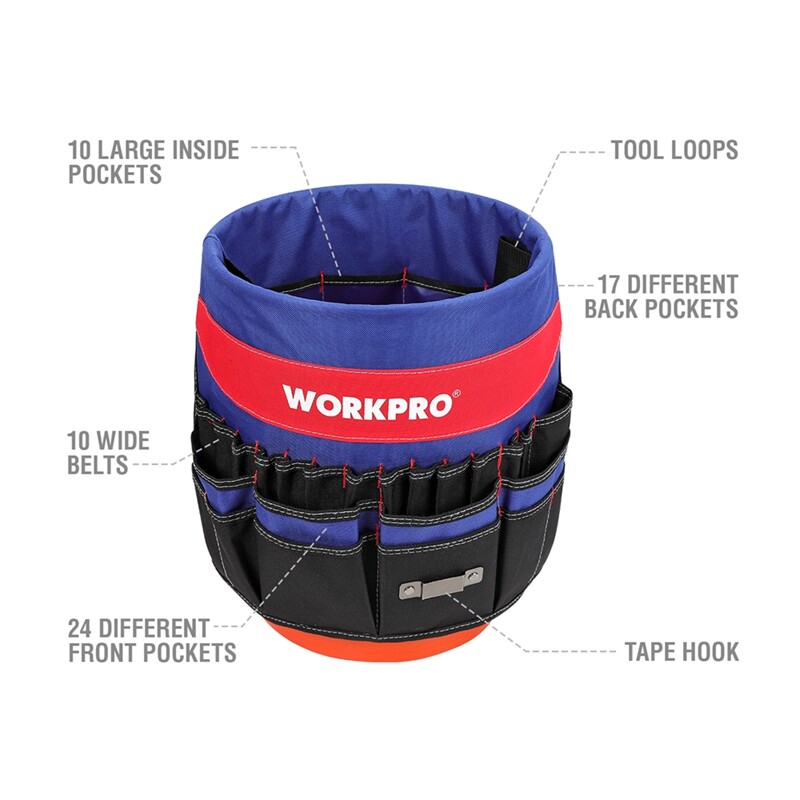 WORKPRO Bucket Tool Organizer51Pockets Fitsto3.5-5Gallon Bucket (Tools Excluded)