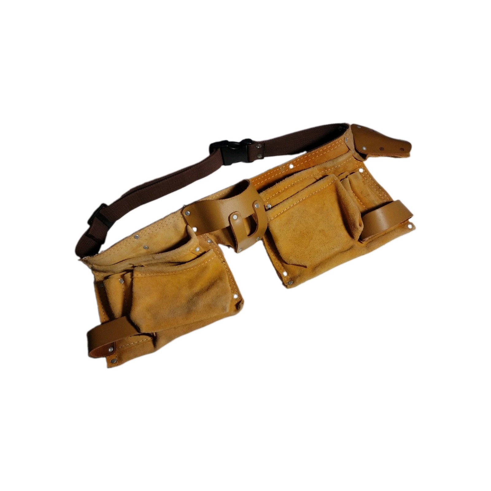 Suede Leather Heavy Duty Tool Belt Adjustable Multi-Pockets Split Design Gold