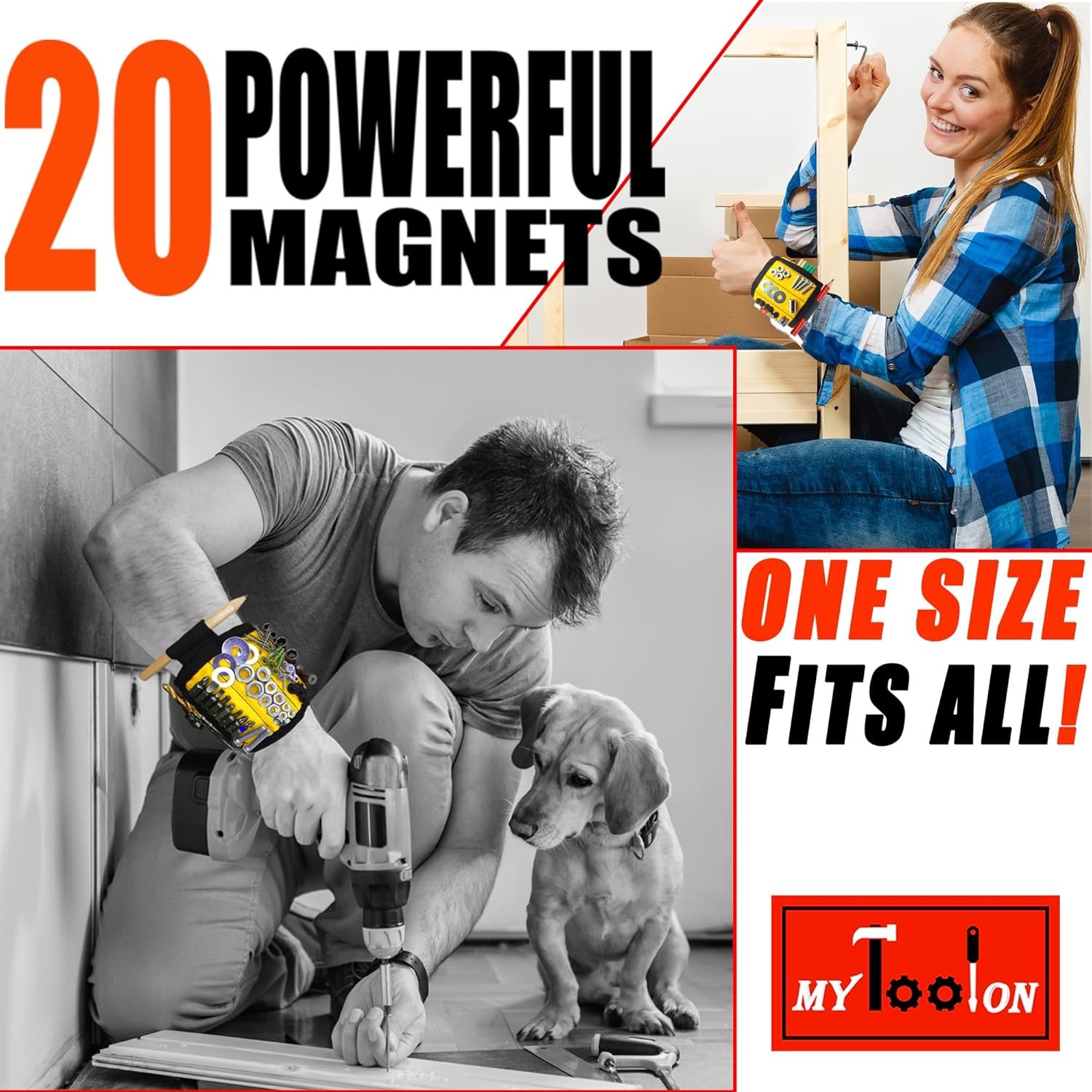 MyToolOn Magnetic Wristband with 20 Strong Magnets for Holding hardware & tools