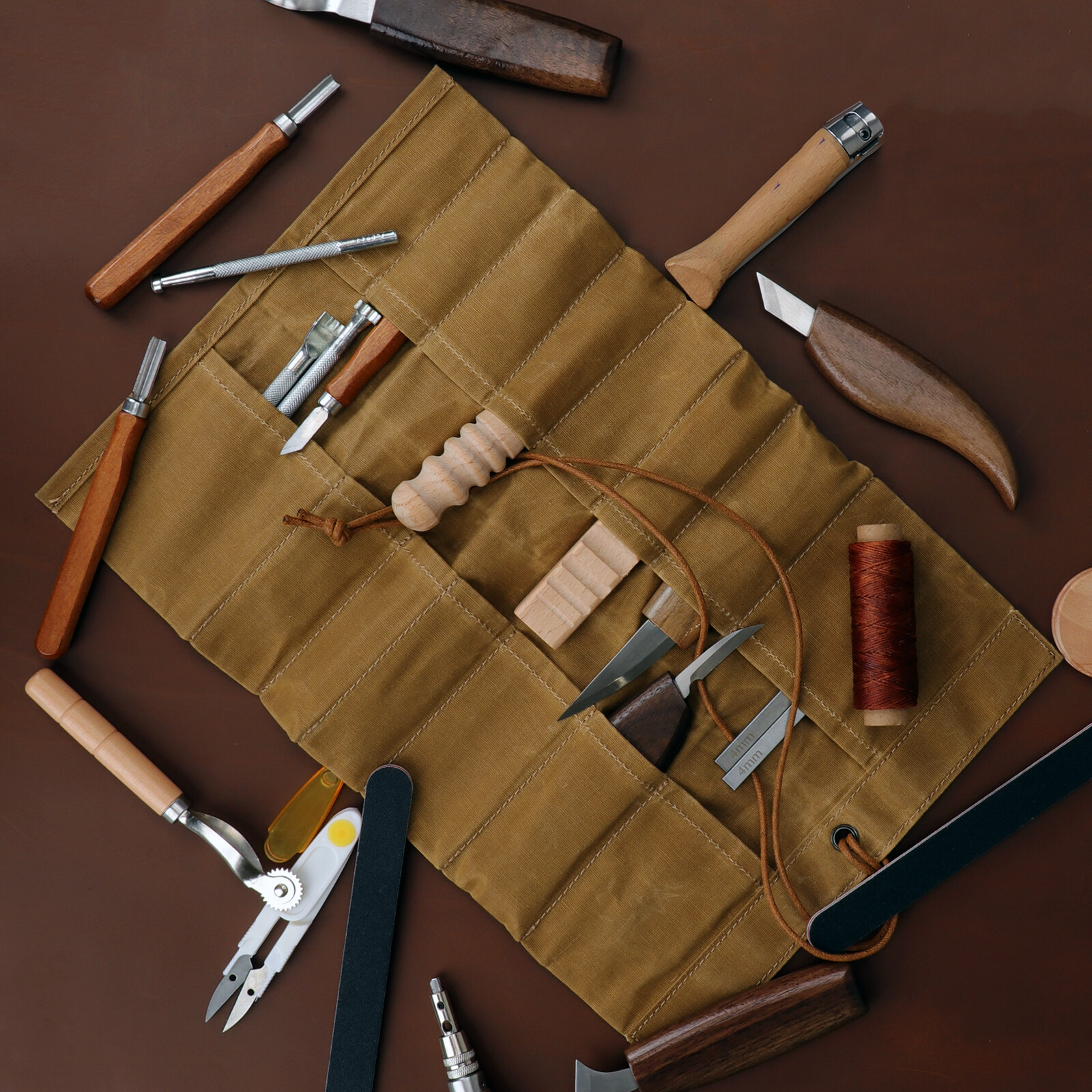 TOURBON Canvas Tool Roll Carry Holder Carving Knife Organizer Bag Handy Pouch