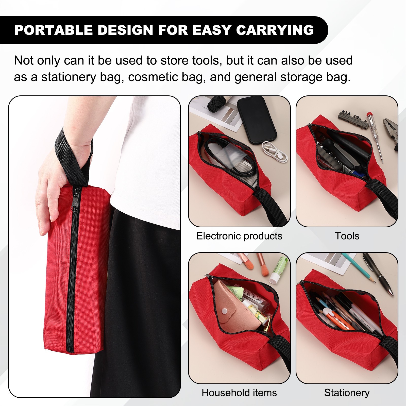 2 Pcs Multi Purpose Zipper Canvas Tool Pouch, Black 11.8×3.9×3.9″