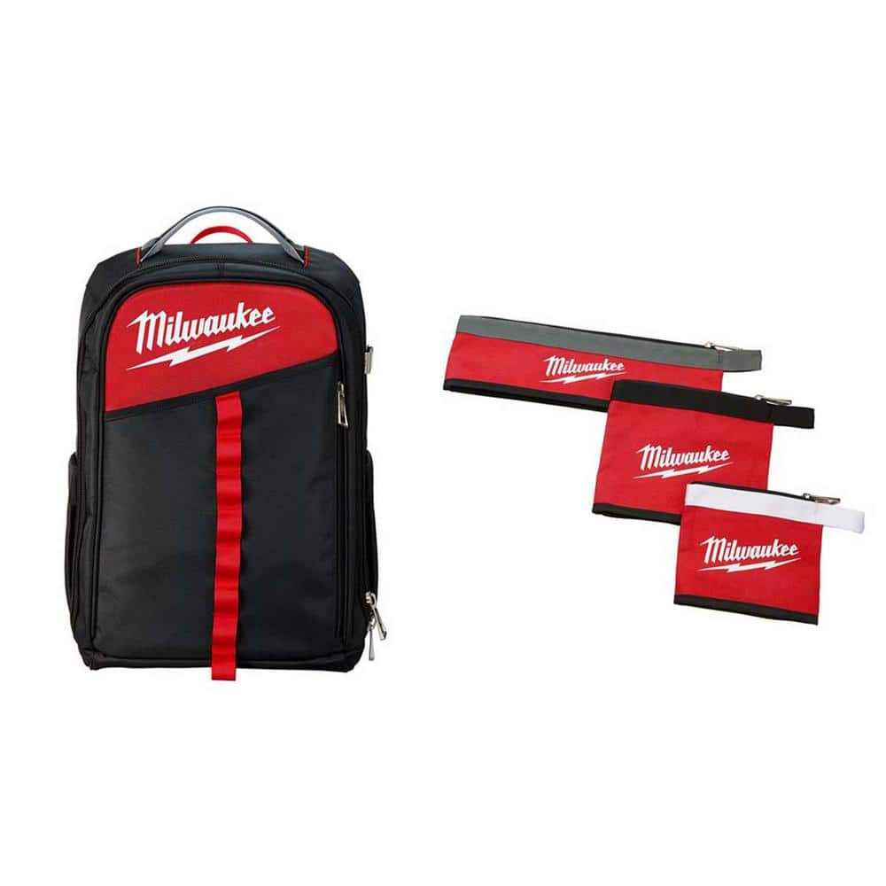 14″ Jobsite Low Profile Backpack with Multi-Size Zipper Tool Bags (3-Pack) NEW