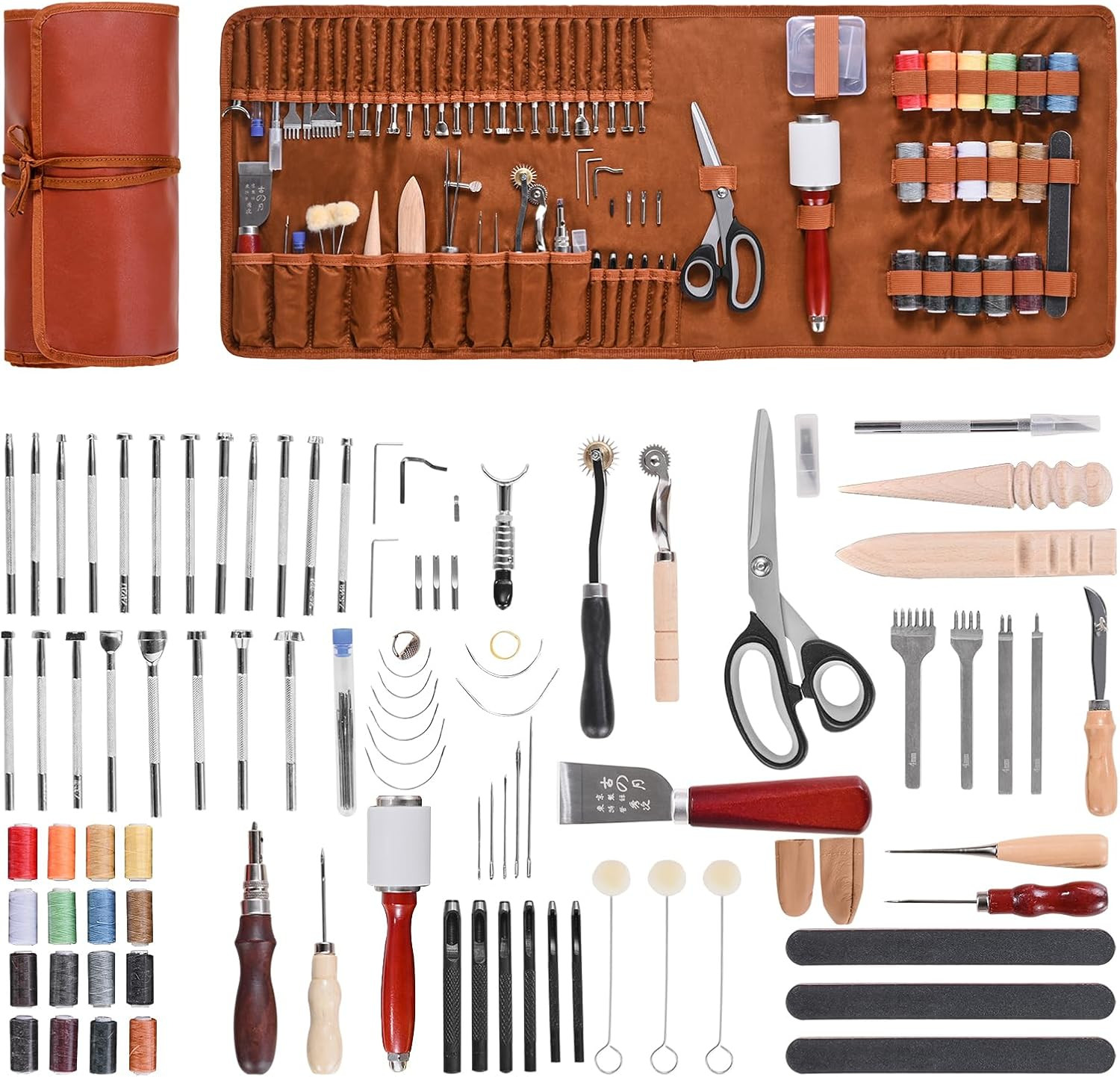 Leather Working Tools Kit, 92 PCS with Portable Leather Storage Bag, Engraving P