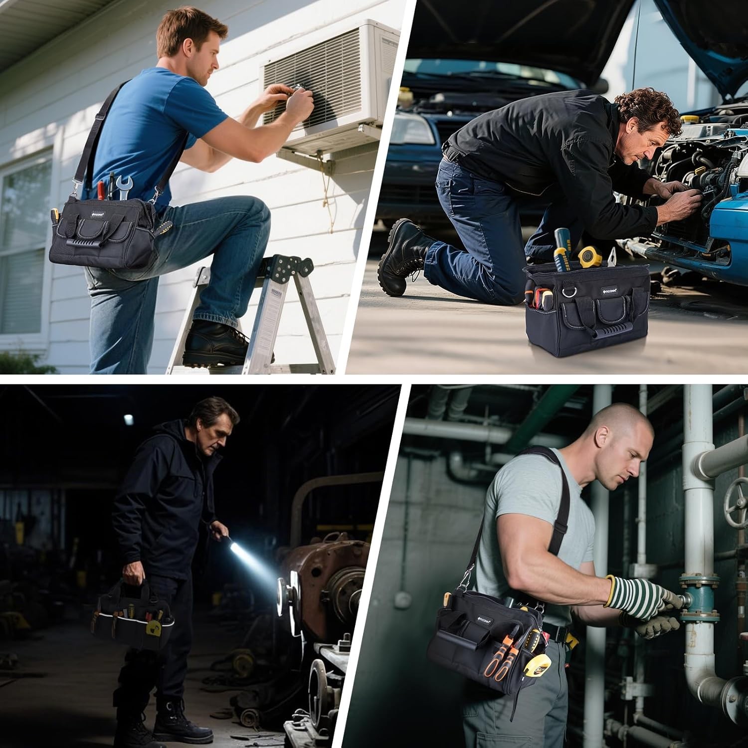 Rugged 12″ Tool Bag with Wide Opening and 8 Pockets – Ideal for Professionals