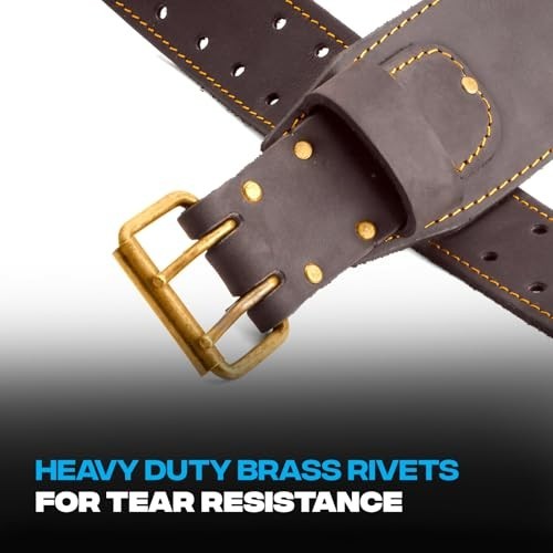 Full Grain Leather Tool Belt 3 Inch Heavy Duty Brass Rivets Double Stitched