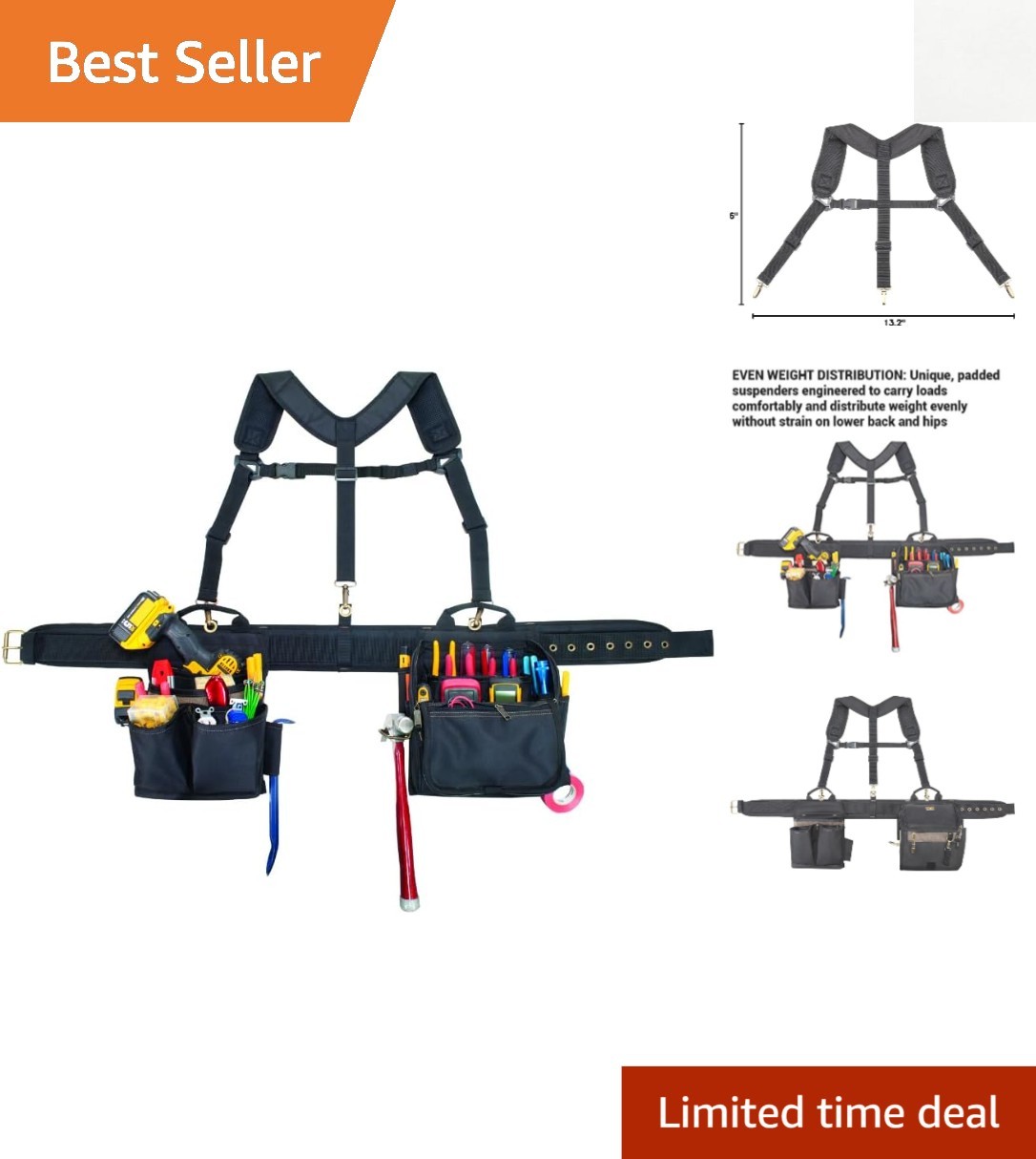 CLC 1608 Electrician’S Comfort Lift Combo Tool Belt, 28 Pocket,Black
