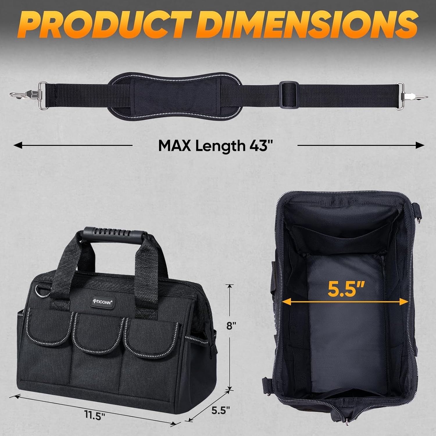 Rugged 12″ Tool Bag with Wide Opening and 8 Pockets – Ideal for Professionals
