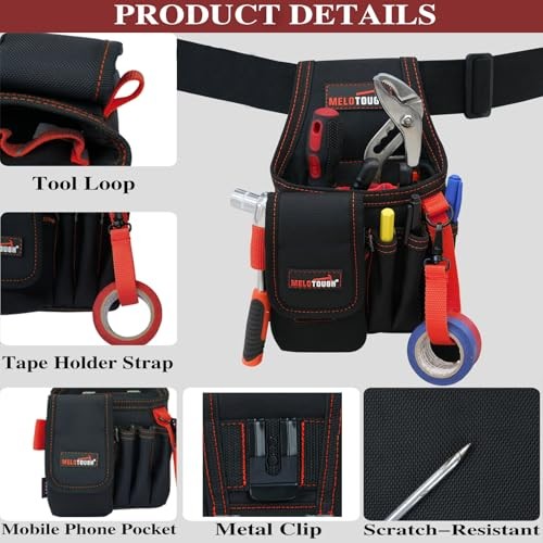 Small Tool Pouch with Belt Clip, Mini Electrician Work Pouch with Nylon Red
