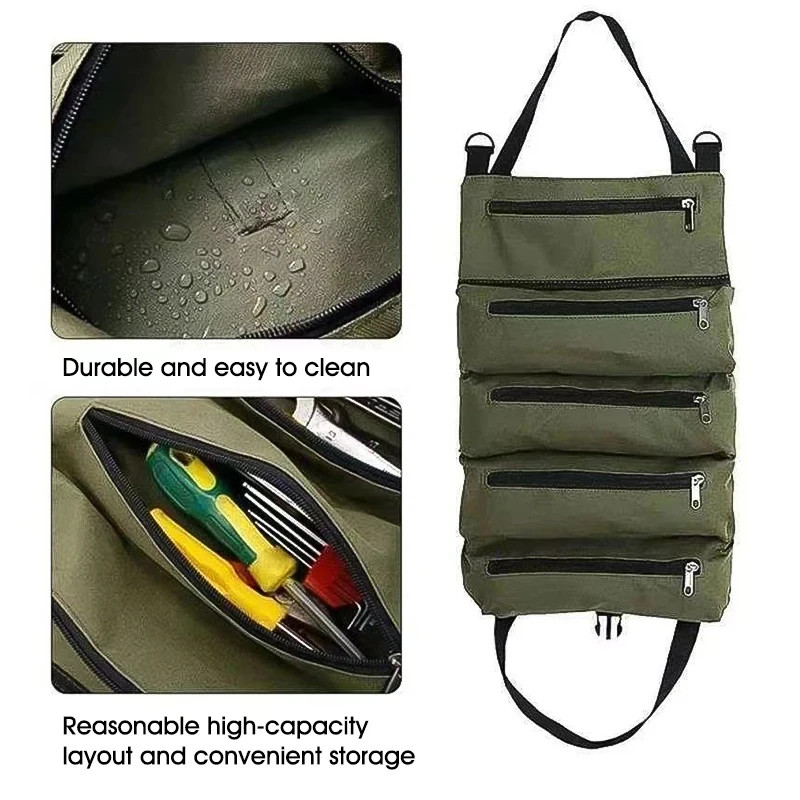HeavyDuty RollUp Tool Bag – Oxford Fabric MultiTool Organizer AllInOne Garage St