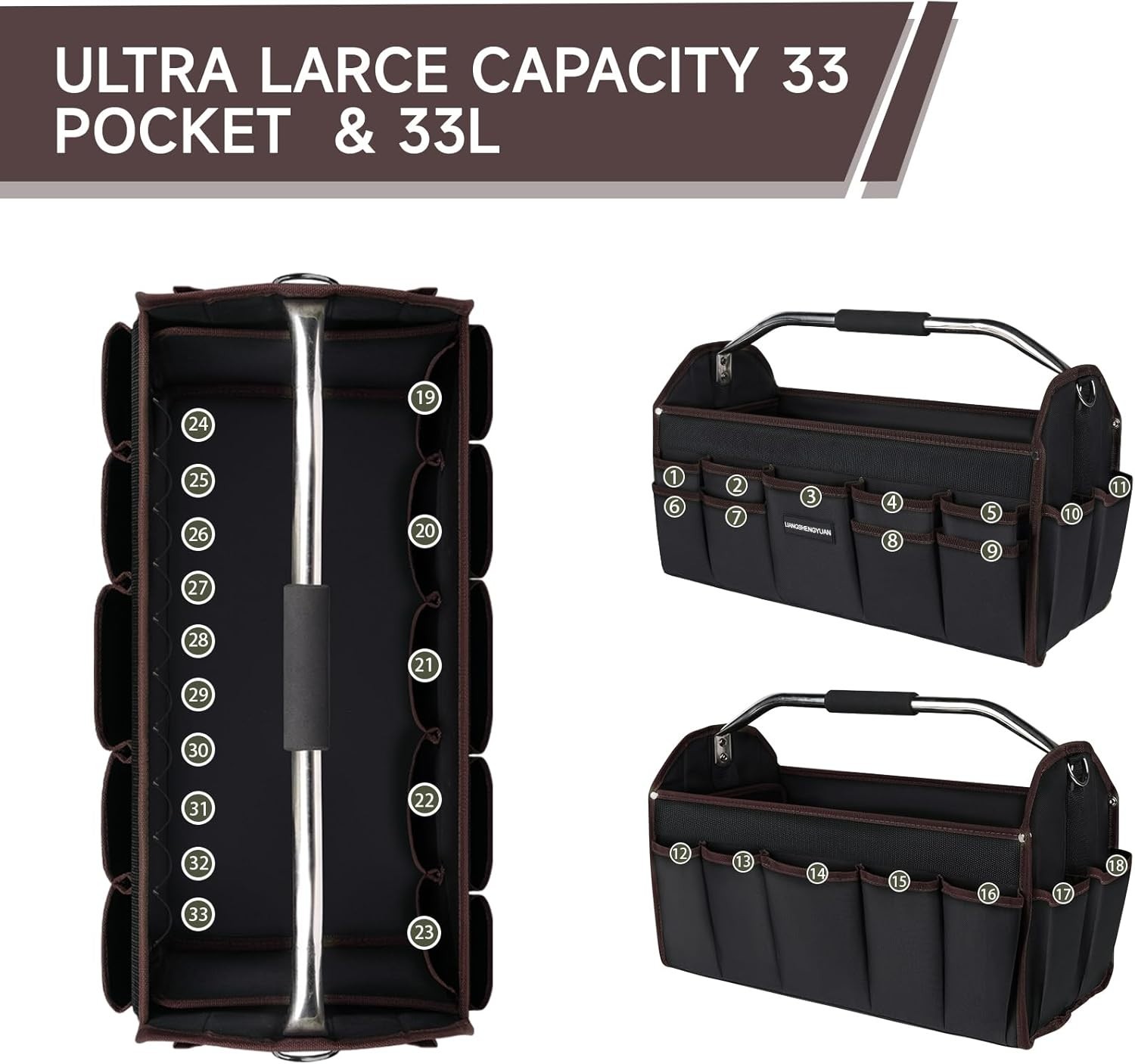 20 In Tool Carrier, Open Top Tool Tote 30 Pockets, Waterproof Tool Bag For Me…
