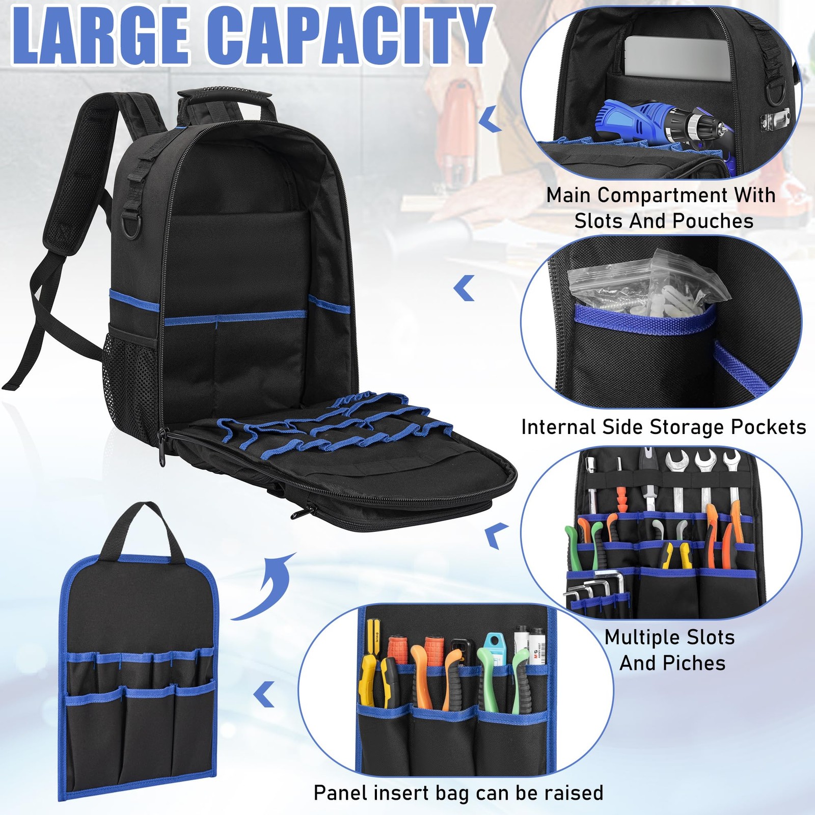 Heavy Duty Backpack Tool Bag, Water-resistant Tool Backpack Bag with Padded S…