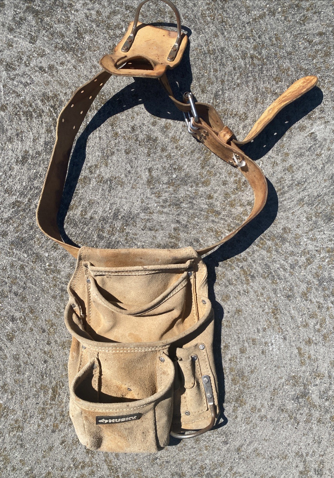 VTG Husky Large Suede Leather Tool Belt Heavy Duty Construction Multiple Pockets