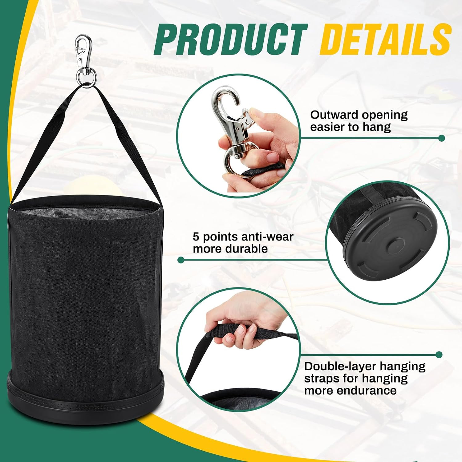 2 Pack Canvas Bucket 15″ X 12″ Heavy Duty Lineman Tool Bag with Plastic Bottom &