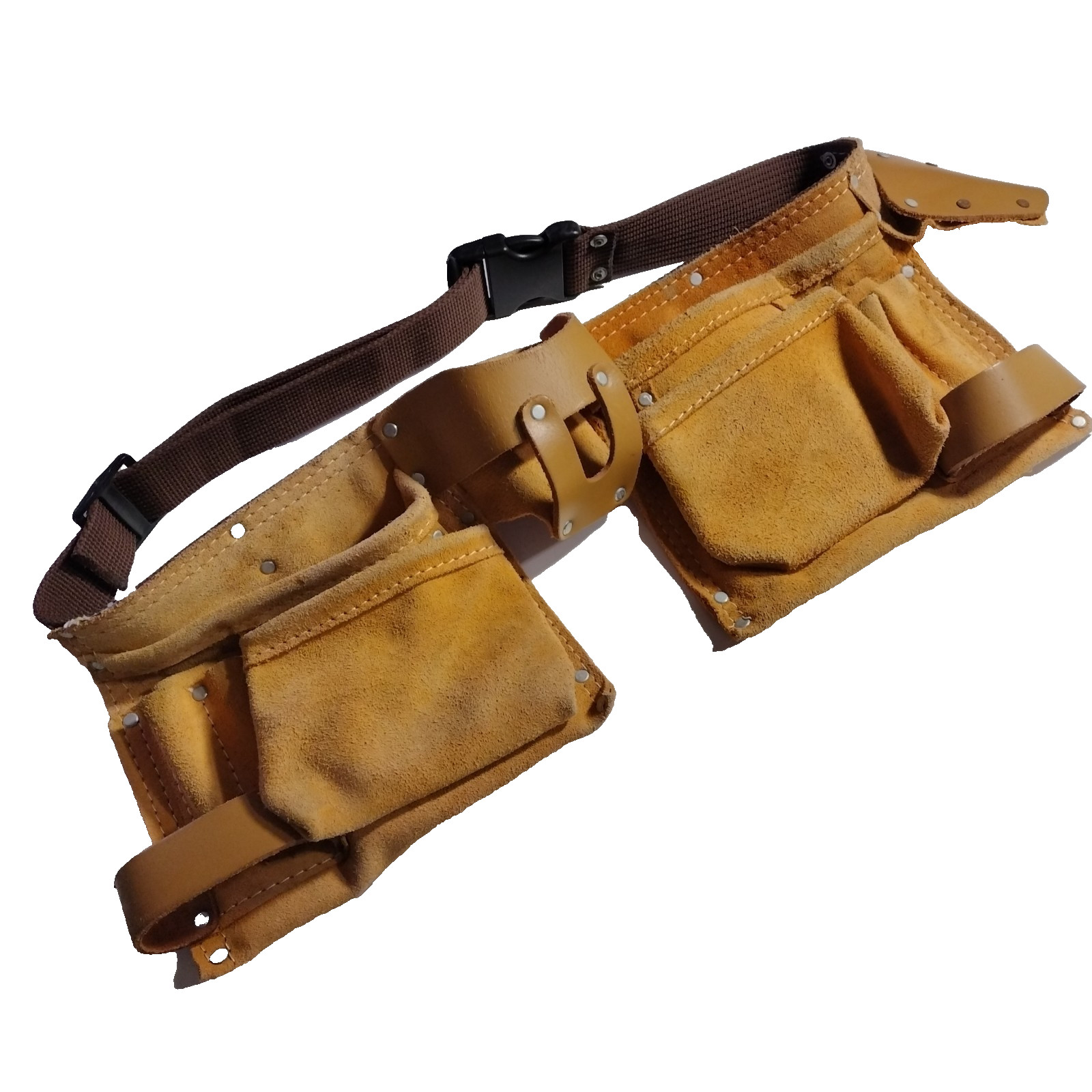 Suede Leather Heavy Duty Tool Belt Adjustable Multi-Pockets Split Design Gold