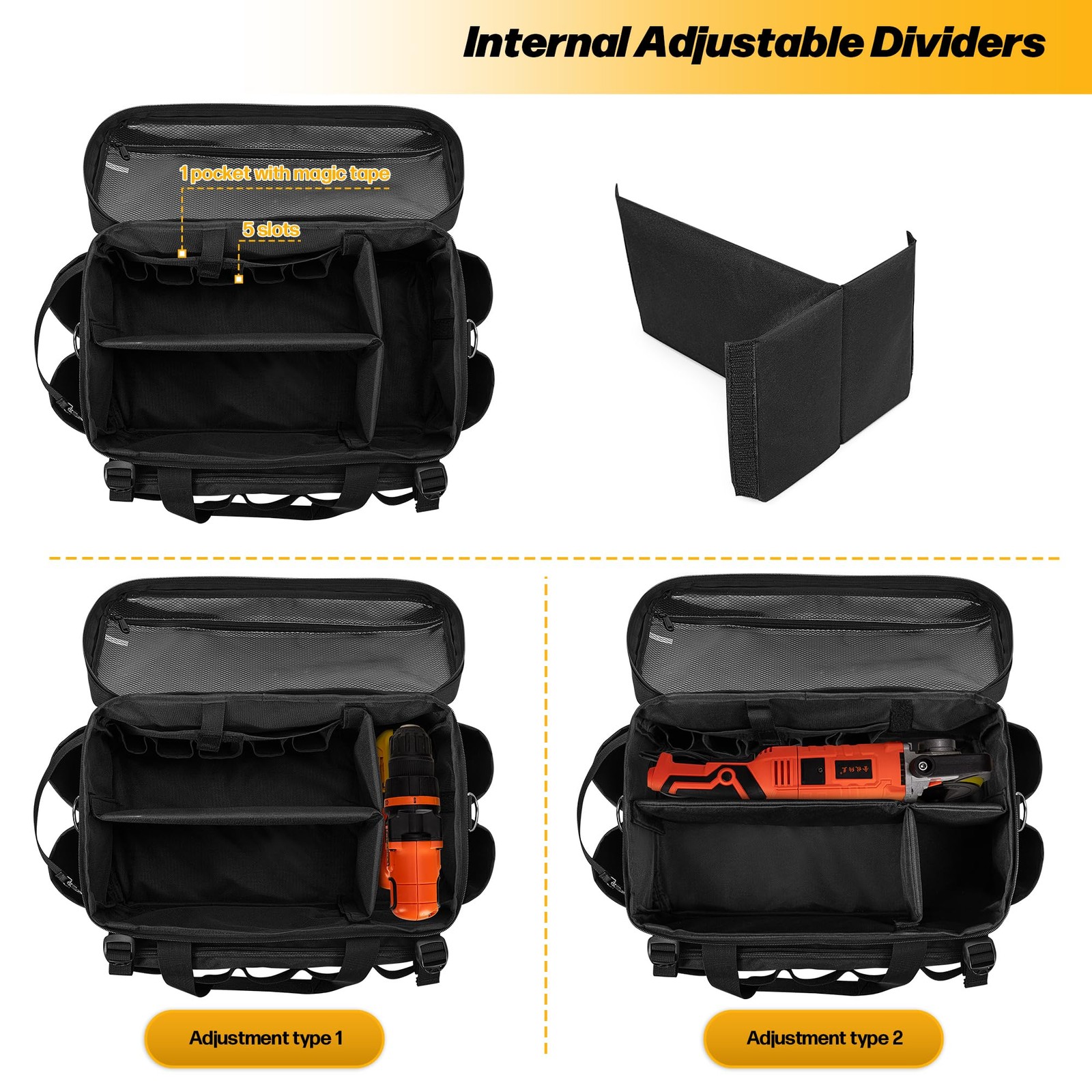 17-Inch Tool Bag with 3 Tool Pouches, Tool Storage Organizer Bag with Anti-fr…