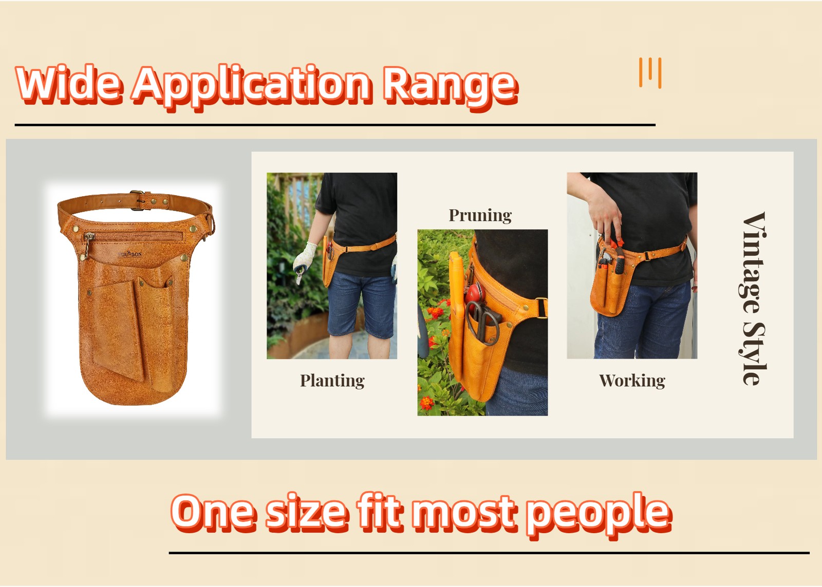 TOURBON Leather Gardening Tools Belt Florist Holder Bag Utility Pouch Phone Case