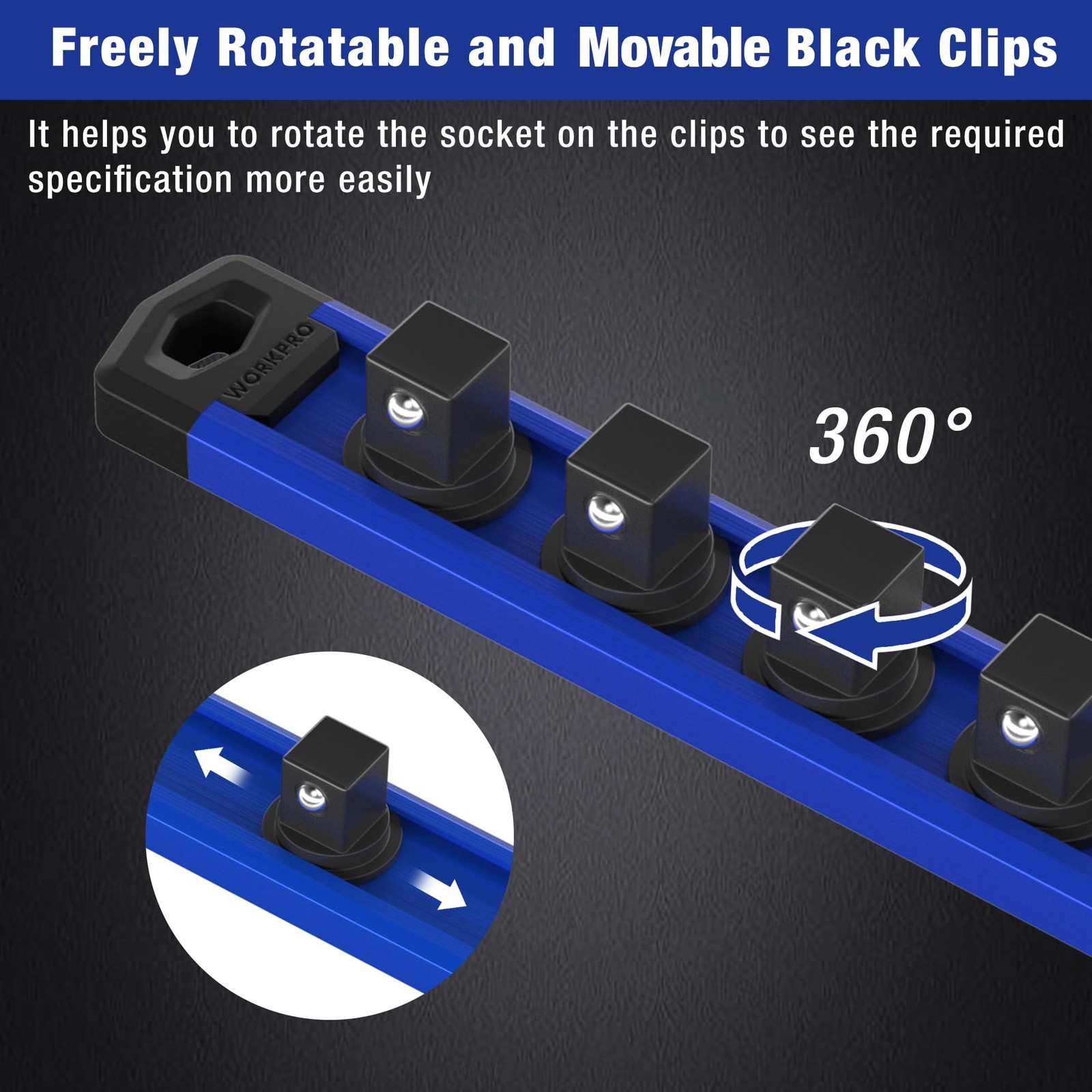 WORKPRO Magnetic Socket Organizer Set, 3 Pieces-1/4″, 3/8″, & 1/2″ DR, Blue